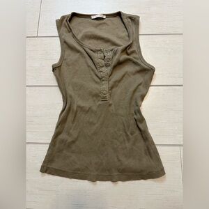 Olive Green Sleeveless Henley Top